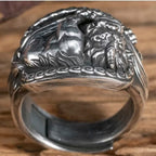 Vintage Pixiu statement ring with intricate relief carving and adjustable band