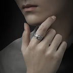 S999 pure silver Pixiu ring with inner micro engraved Heart Sutra scripture text and adjustable band