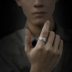 S999 pure silver Pixiu ring with inner micro engraved Heart Sutra scripture text and adjustable band