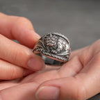 Vintage Pixiu statement ring with intricate relief carving and adjustable band