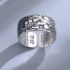 S999 pure silver Pixiu ring with inner micro engraved Heart Sutra scripture text and adjustable band