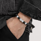 S999 fine silver Pixiu charm and black obsidian beaded mens wealth bracelet with silver fortune coins