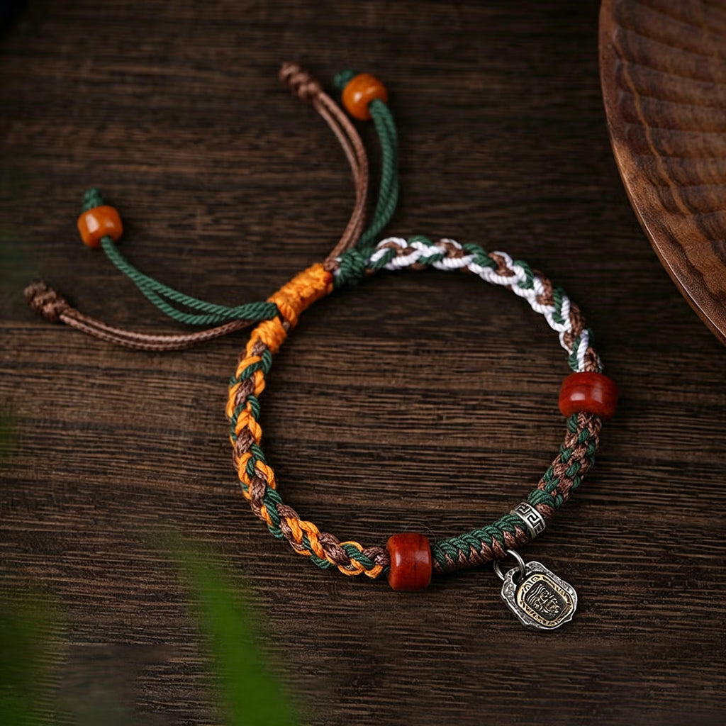 Zaki Lhamo Tibetan Bracelet, Hand Full Braided Twisted Cotton Cord Ethnic Wrist Jewelry