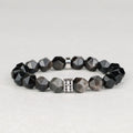 Faceted Black & Silver Sheen Obsidian Men's Bracelet - Geometric Gemstone Wristband with Cubic Zirconia Alloy Accent Symbolizing Luck, Protection & Cosmic Strength
