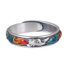 Sterling silver adjustable open ring featuring colorful enamel nine-tailed fox design