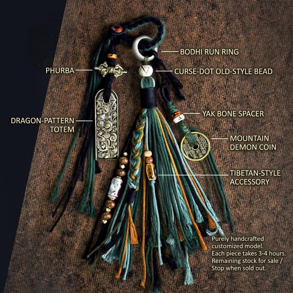 Hand-Braided Tibetan Dragon Charm - "Shan Gui" Coin & Vajra Tassel Pendant for Car Mirror & Bag Accent