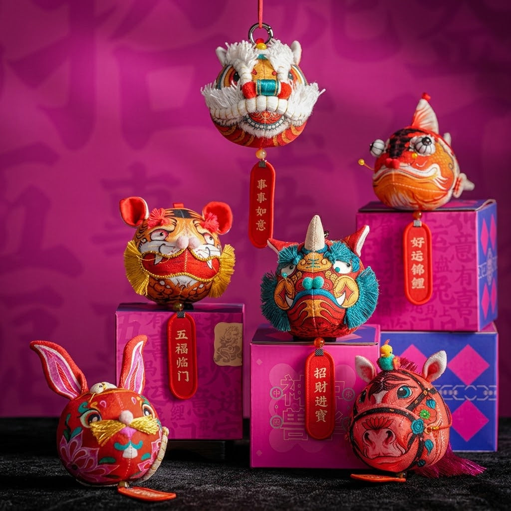 Handcrafted Chinese Mythical Beasts Herbal Sachet Pendant - Hand-Embroidered Mascot Charm for Protection & Wealth