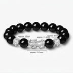 S999 fine silver Pixiu charm and black obsidian beaded mens wealth bracelet with silver fortune coins