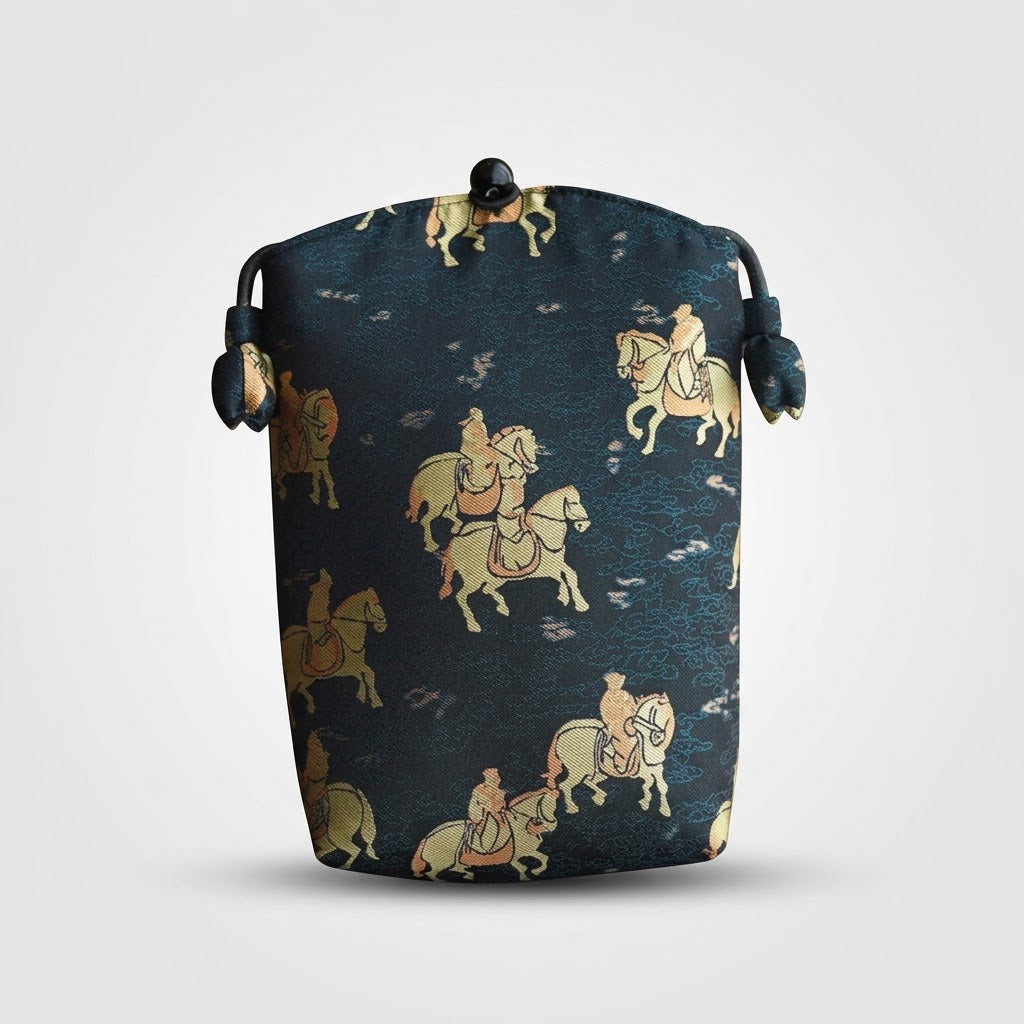 Song Brocade silk vertical crossbody phone bag with persimmon pattern and long shoulder strap in gift box