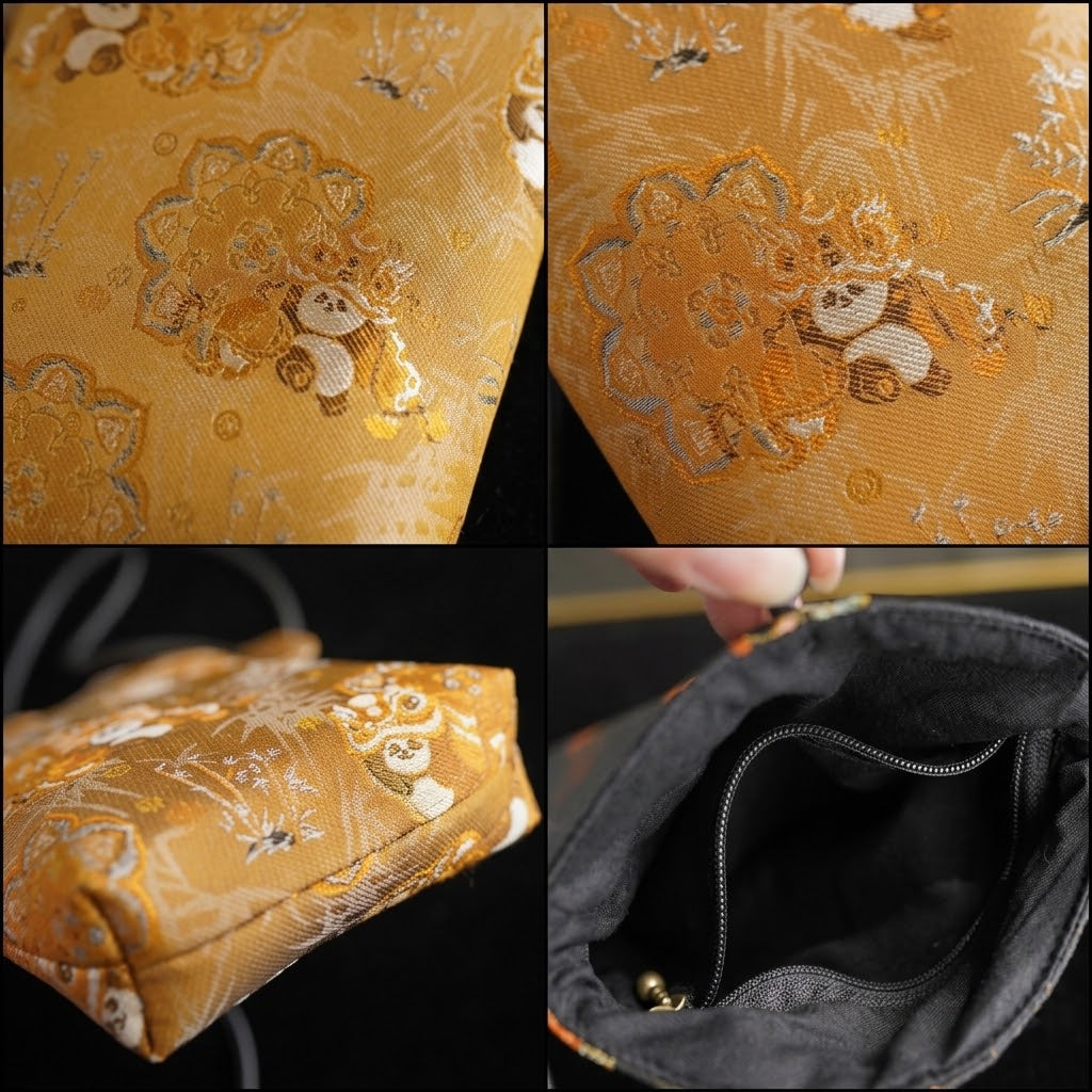Song Brocade silk vertical crossbody phone bag with persimmon pattern and long shoulder strap in gift box