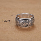 Rotatable Four Divine Beasts Sterling Silver Ring - Vintage 925 Silver Spinner Band with Azure Dragon, White Tiger, Vermilion Bird & Black Tortoise Reliefs