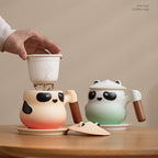 Custom Personalized Panda Ceramic Tea & Coffee Mug - 360ml Tea Infuser Mug with Rosewood Handle, Strainer Basket & Saucer (Custom Name Option)