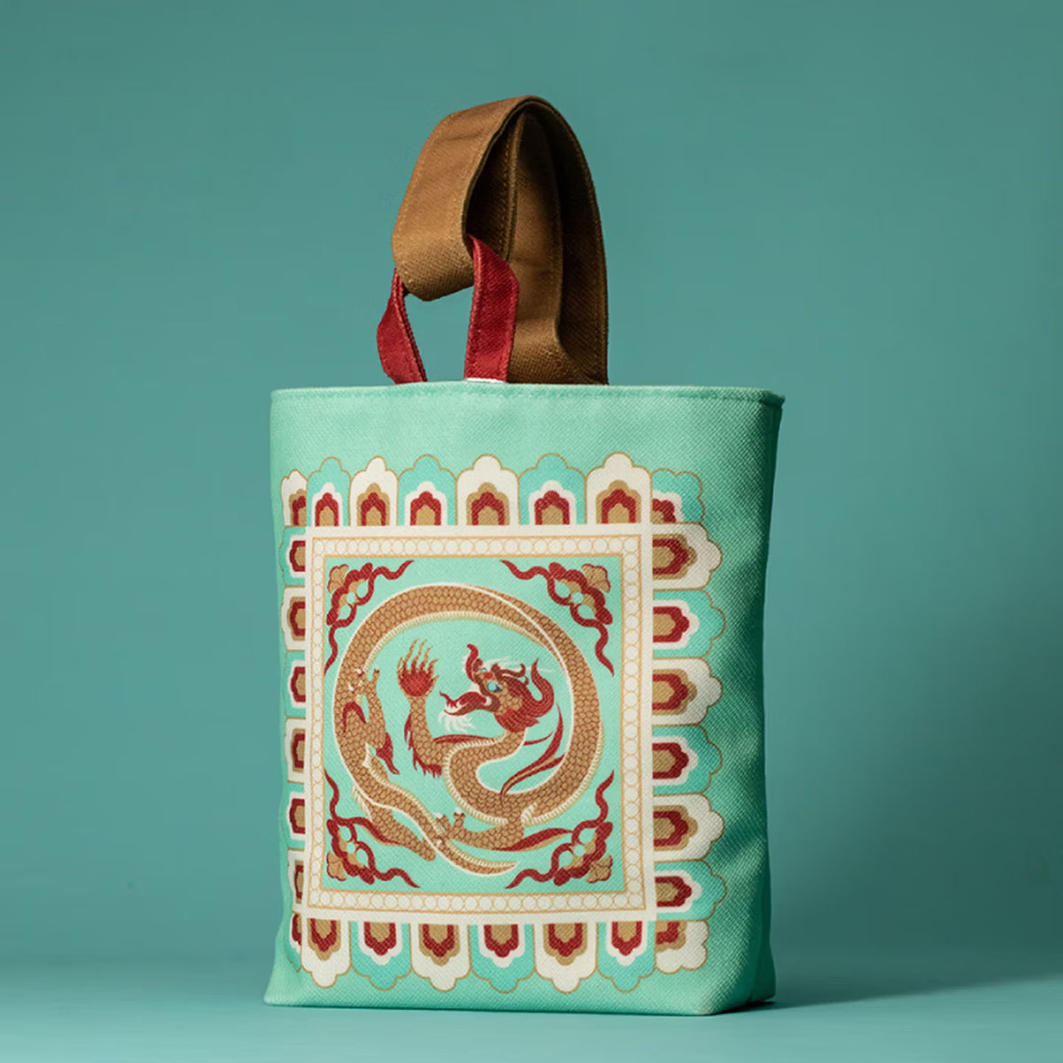 Dunhuang Caisson Dragon Velvet Mini Tote Bag - Auspicious Cultural Heritage Handbag for Good Fortune & Success