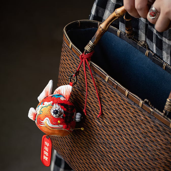 Handcrafted Chinese Mythical Beasts Herbal Sachet Pendant - Hand-Embroidered Mascot Charm for Protection & Wealth