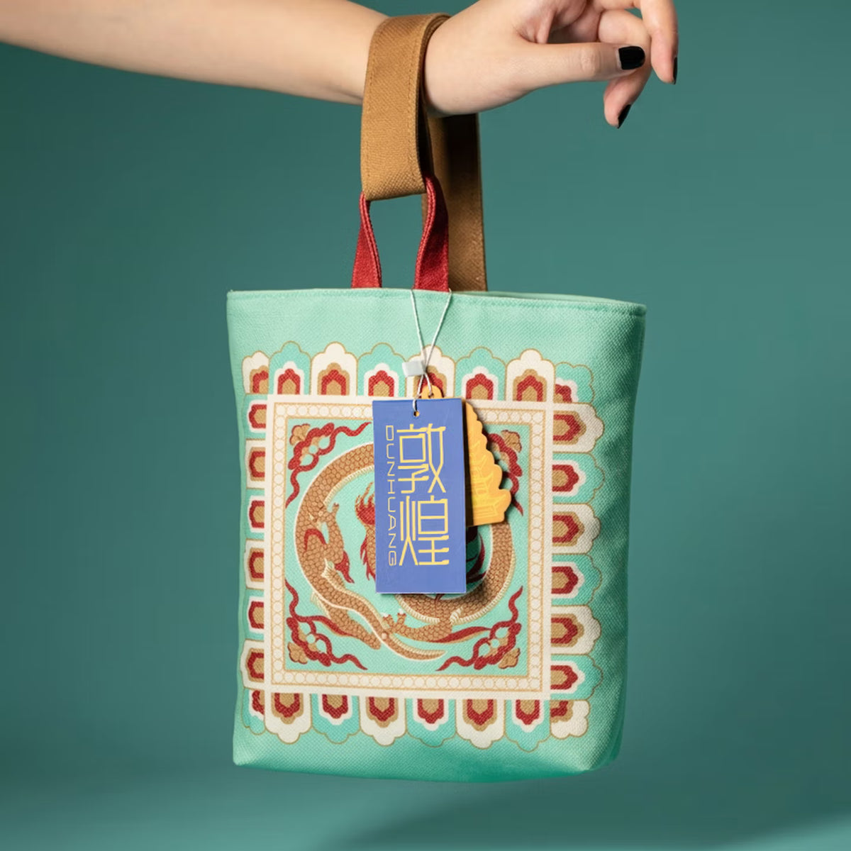 Dunhuang Caisson Dragon Velvet Mini Tote Bag - Auspicious Cultural Heritage Handbag for Good Fortune & Success