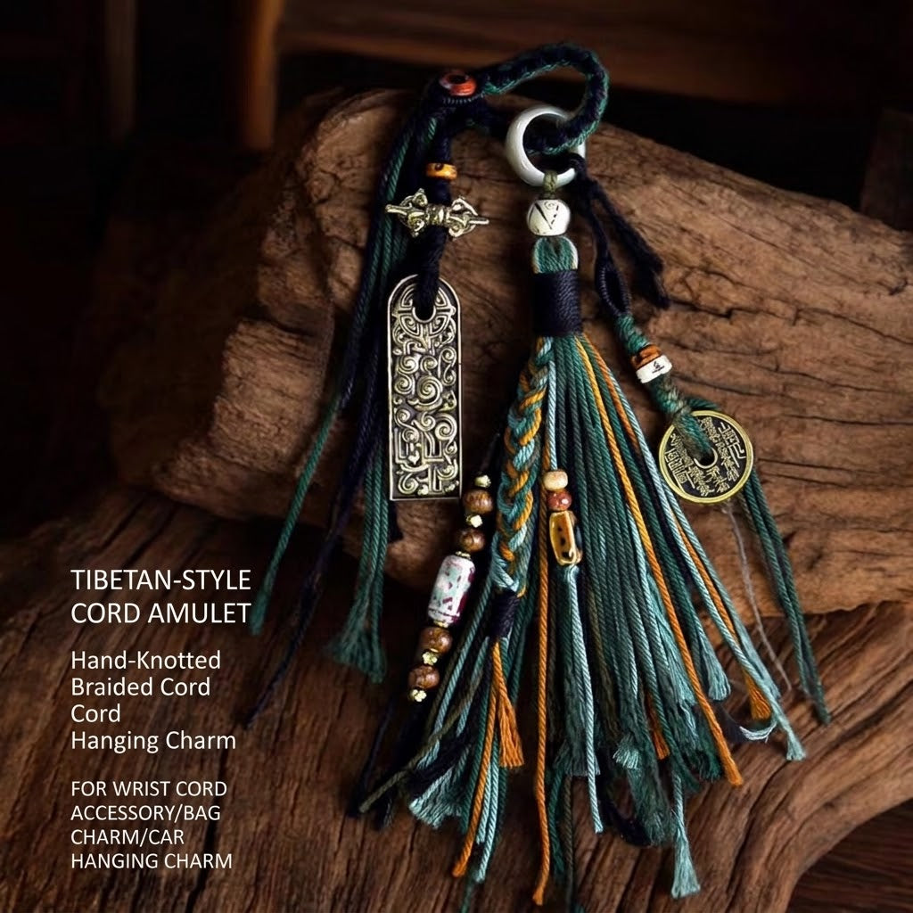 Hand-Braided Tibetan Dragon Charm - "Shan Gui" Coin & Vajra Tassel Pendant for Car Mirror & Bag Accent