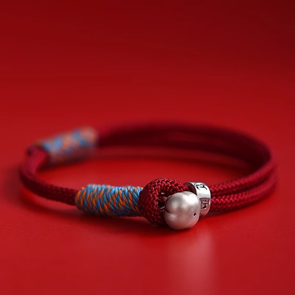 Handcrafted Persimmon Good Fortune Cord Bracelet - Traditional Woven Adjustable Red & Black Couple Wristband for Zodiac Ben Ming Nian, Prosperity & Luck (Fits 14–18cm Wrist)