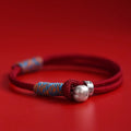 Handcrafted Persimmon Good Fortune Cord Bracelet - Traditional Woven Adjustable Red & Black Couple Wristband for Zodiac Ben Ming Nian, Prosperity & Luck (Fits 14–18cm Wrist)