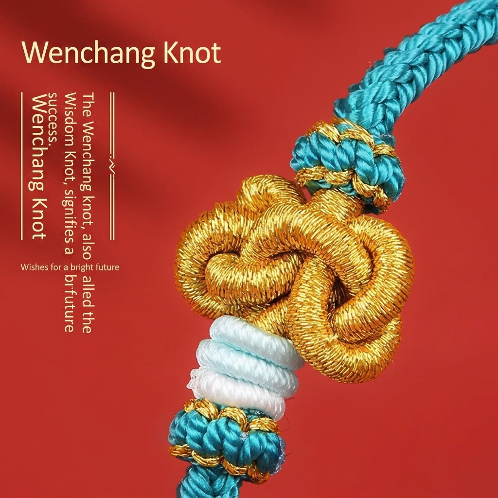 Hand-braided Chinese luck cord bracelet on wrist close up
