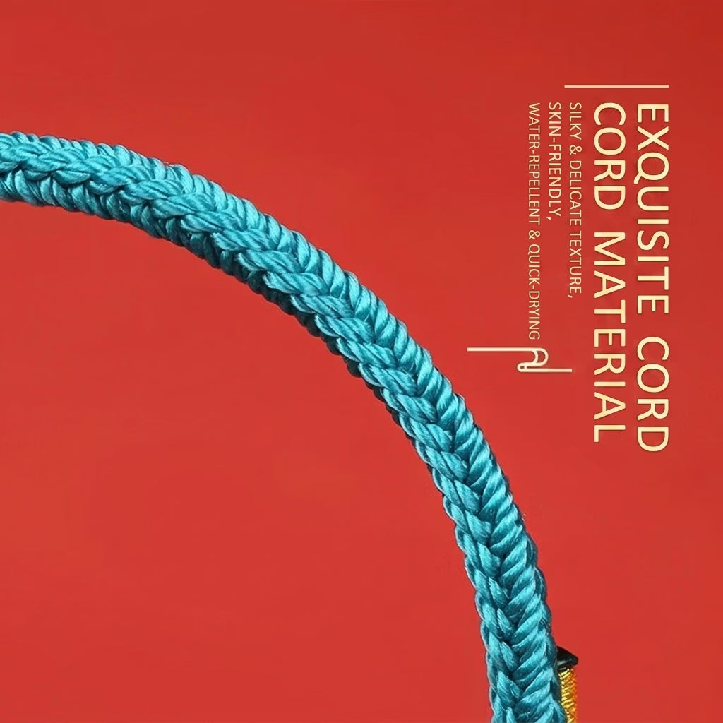 Hand-braided Chinese luck cord bracelet on wrist close up