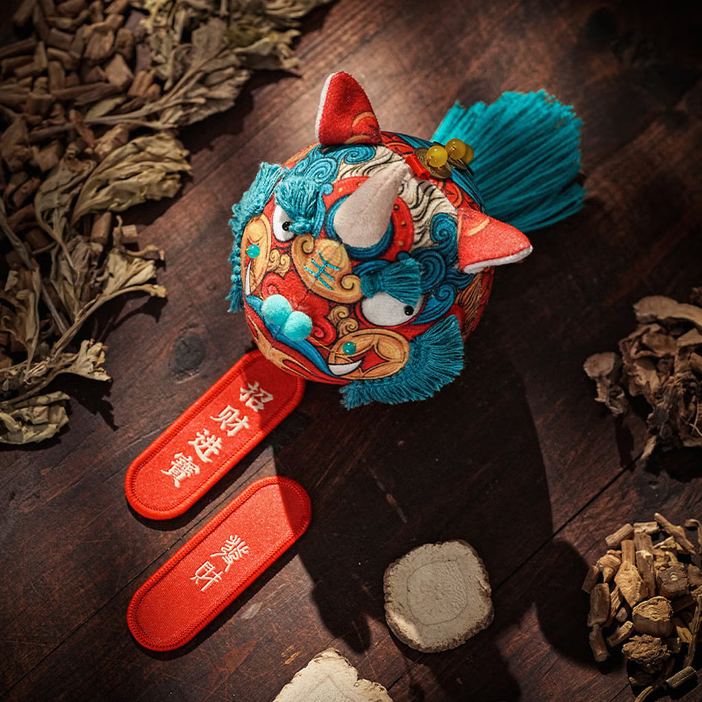 Handcrafted Chinese Mythical Beasts Herbal Sachet Pendant - Hand-Embroidered Mascot Charm for Protection & Wealth