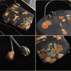 Song Brocade silk vertical crossbody phone bag with persimmon pattern and long shoulder strap in gift box