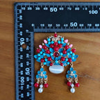 Exquisite Chinese imperial phoenix crown brooch pin with blue enamel crimson beads and pearl tassels