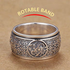 Rotatable Four Divine Beasts Sterling Silver Ring - Vintage 925 Silver Spinner Band with Azure Dragon, White Tiger, Vermilion Bird & Black Tortoise Reliefs