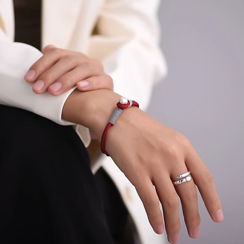 Handcrafted Persimmon Good Fortune Cord Bracelet - Traditional Woven Adjustable Red & Black Couple Wristband for Zodiac Ben Ming Nian, Prosperity & Luck (Fits 14–18cm Wrist)