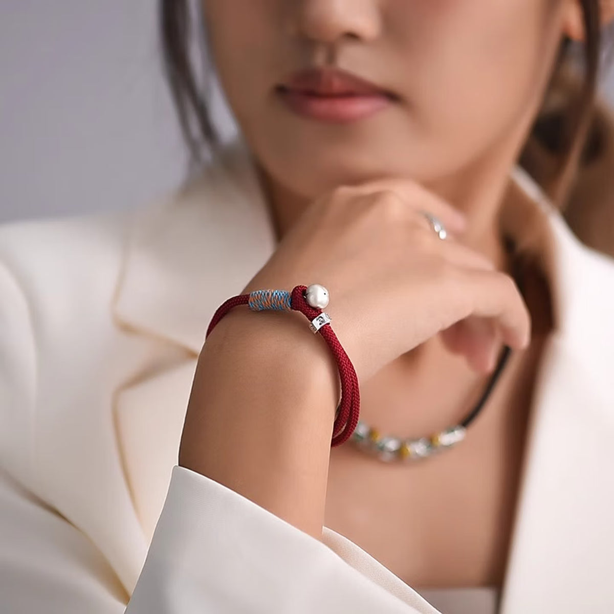 Handcrafted Persimmon Good Fortune Cord Bracelet - Traditional Woven Adjustable Red & Black Couple Wristband for Zodiac Ben Ming Nian, Prosperity & Luck (Fits 14–18cm Wrist)