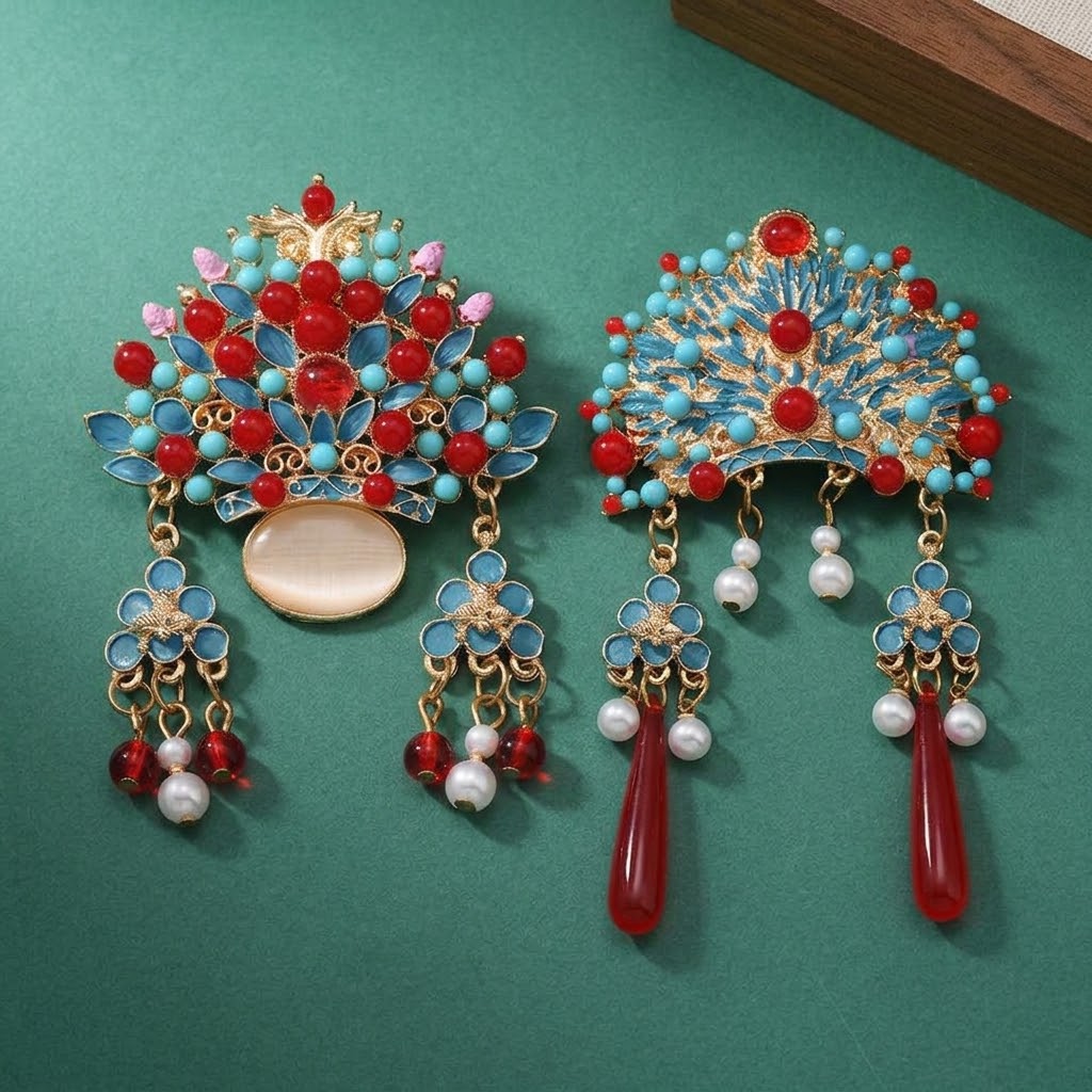 Exquisite Oriental Phoenix Crown Brooch Pin (Buy 1 Get 1 Free) - Chinese Court Style Enamel & Pearl Tassel Lapel Pin (2 Styles)