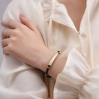 S999 fine silver Heart Sutra curved tube bracelet with gold gilded calligraphy on dark braided cord