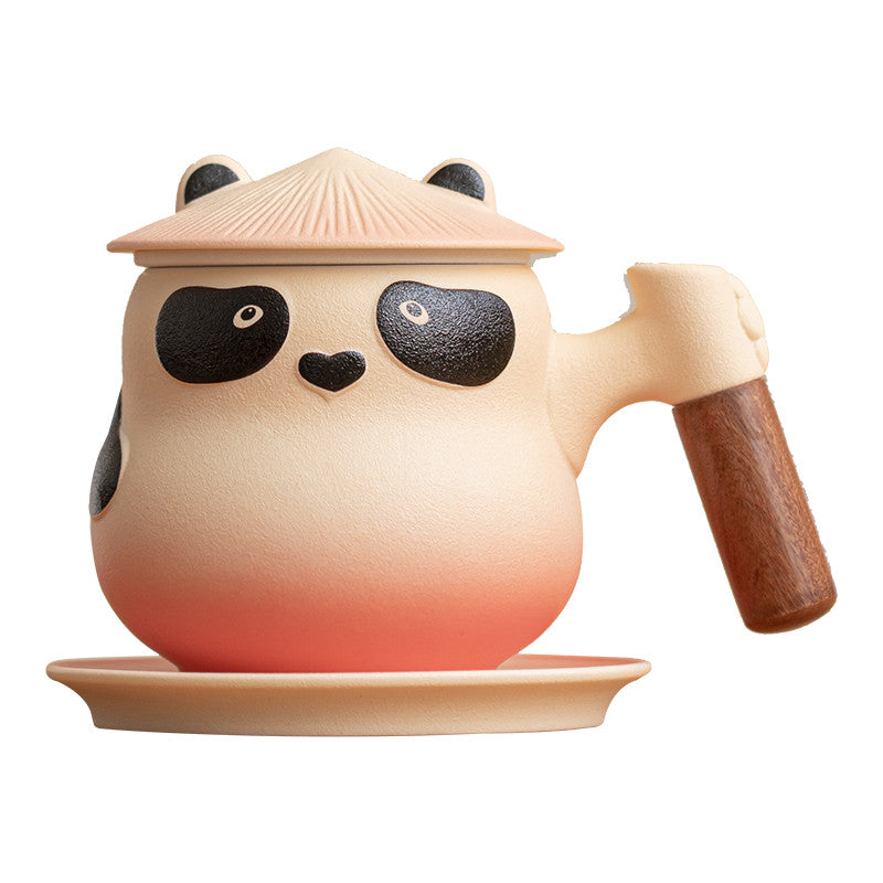 Custom Personalized Panda Ceramic Tea & Coffee Mug - 360ml Tea Infuser Mug with Rosewood Handle, Strainer Basket & Saucer (Custom Name Option)