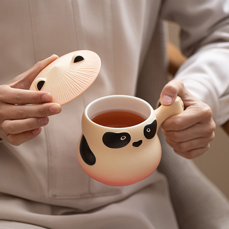 Custom Personalized Panda Ceramic Tea & Coffee Mug - 360ml Tea Infuser Mug with Rosewood Handle, Strainer Basket & Saucer (Custom Name Option)