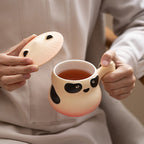 Custom Personalized Panda Ceramic Tea & Coffee Mug - 360ml Tea Infuser Mug with Rosewood Handle, Strainer Basket & Saucer (Custom Name Option)
