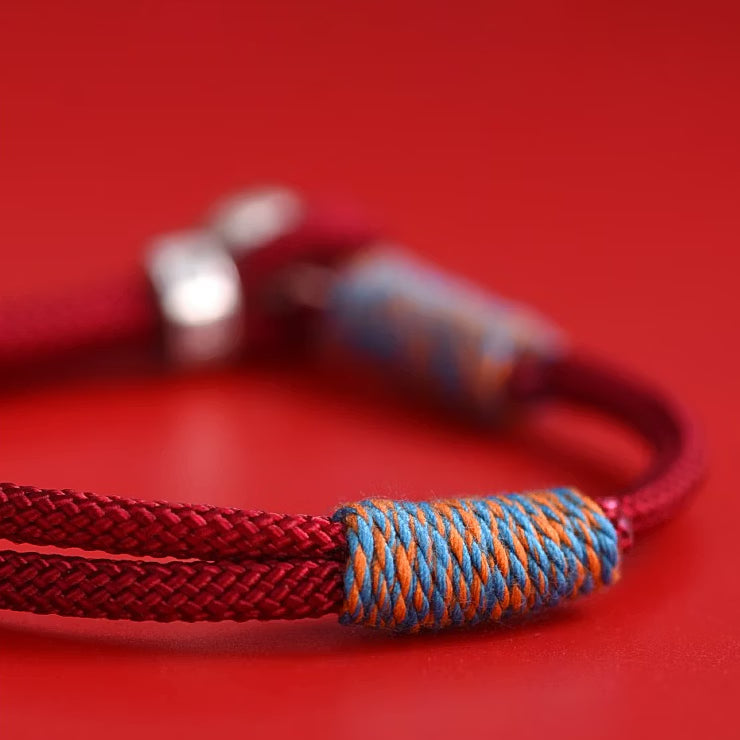 Handcrafted Persimmon Good Fortune Cord Bracelet - Traditional Woven Adjustable Red & Black Couple Wristband for Zodiac Ben Ming Nian, Prosperity & Luck (Fits 14–18cm Wrist)