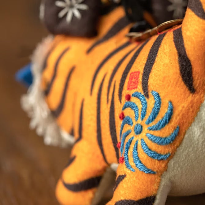 Handcrafted Chinese Zodiac Sword-Biting Tiger Figurine - Folk Art Lucky Guardian Fabric Mascot